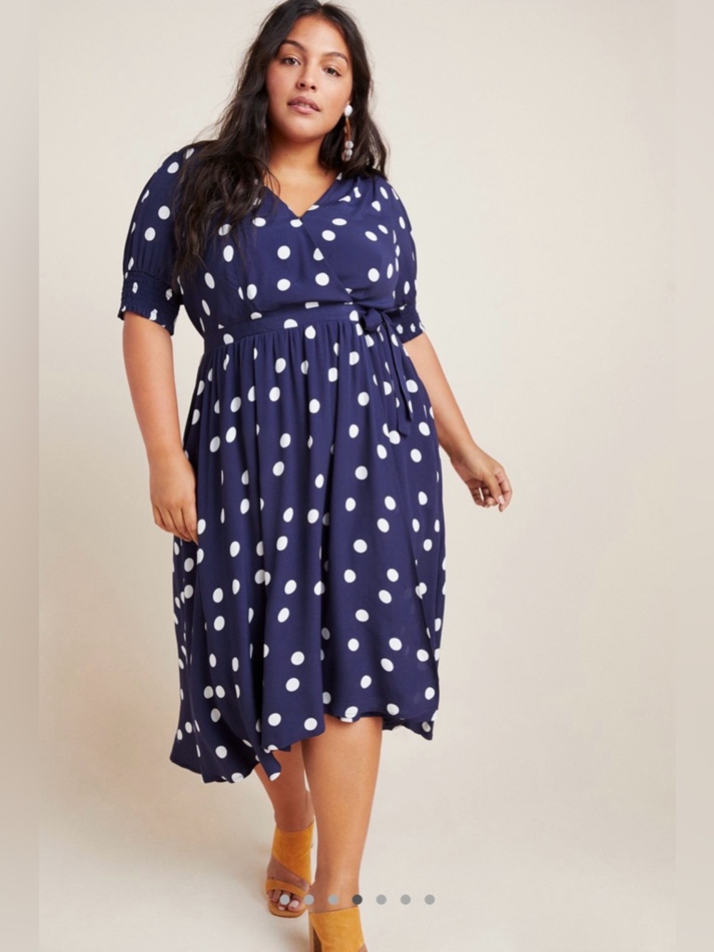 GUC Anthropologie Maeve Polka Dot Wrap Dress (Navy) // Size 18W
